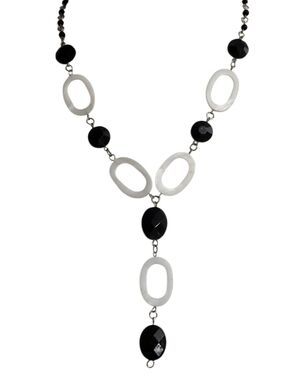 Black Beads Mother Of Pearl Link Drop Necklace
